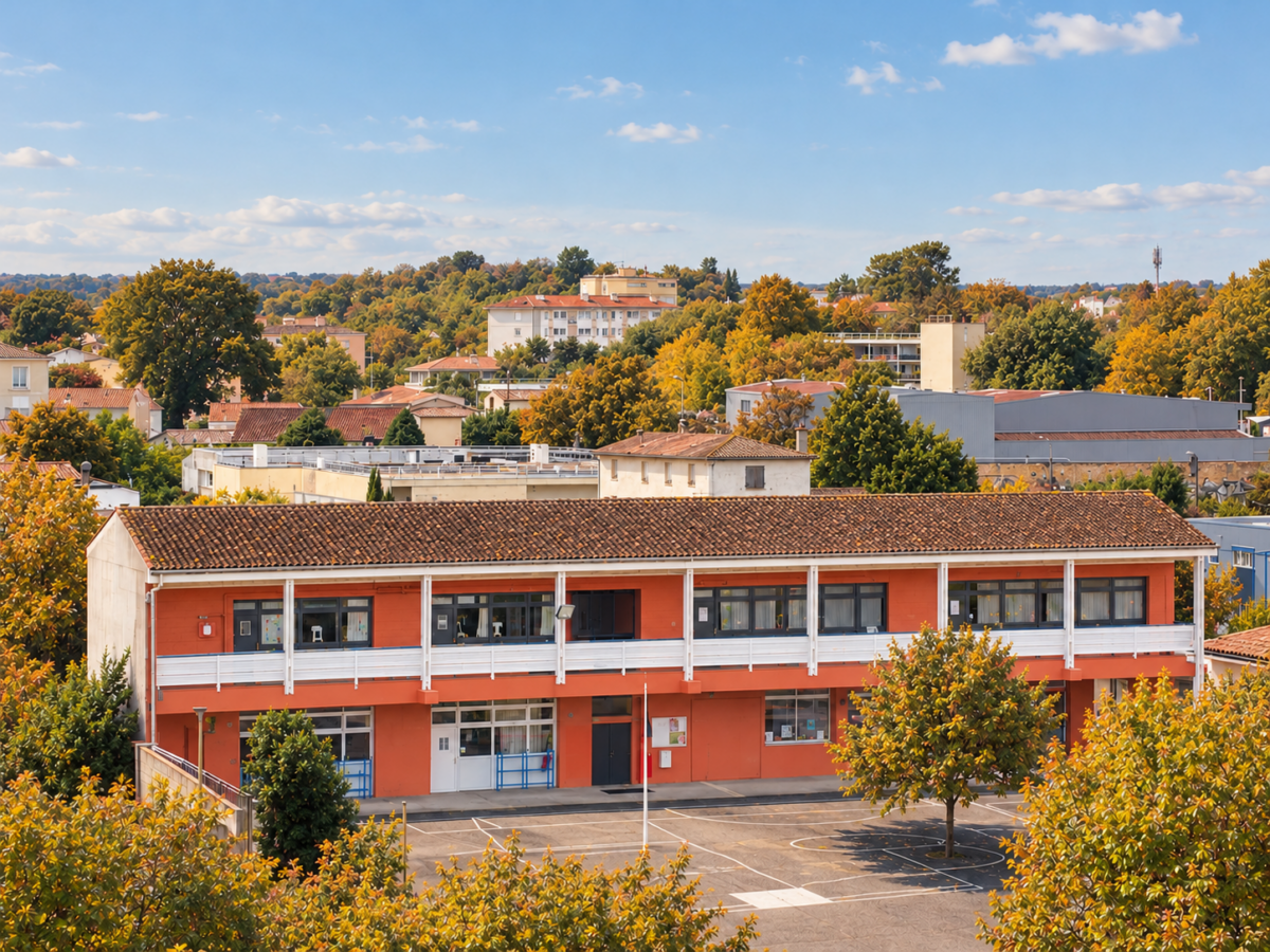 Le bâtiment du collège vu d’en haut