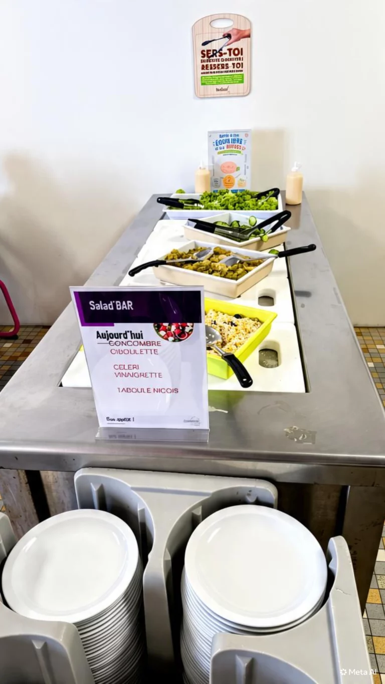 Le pôle des entrées avec les assiettes en libre-service