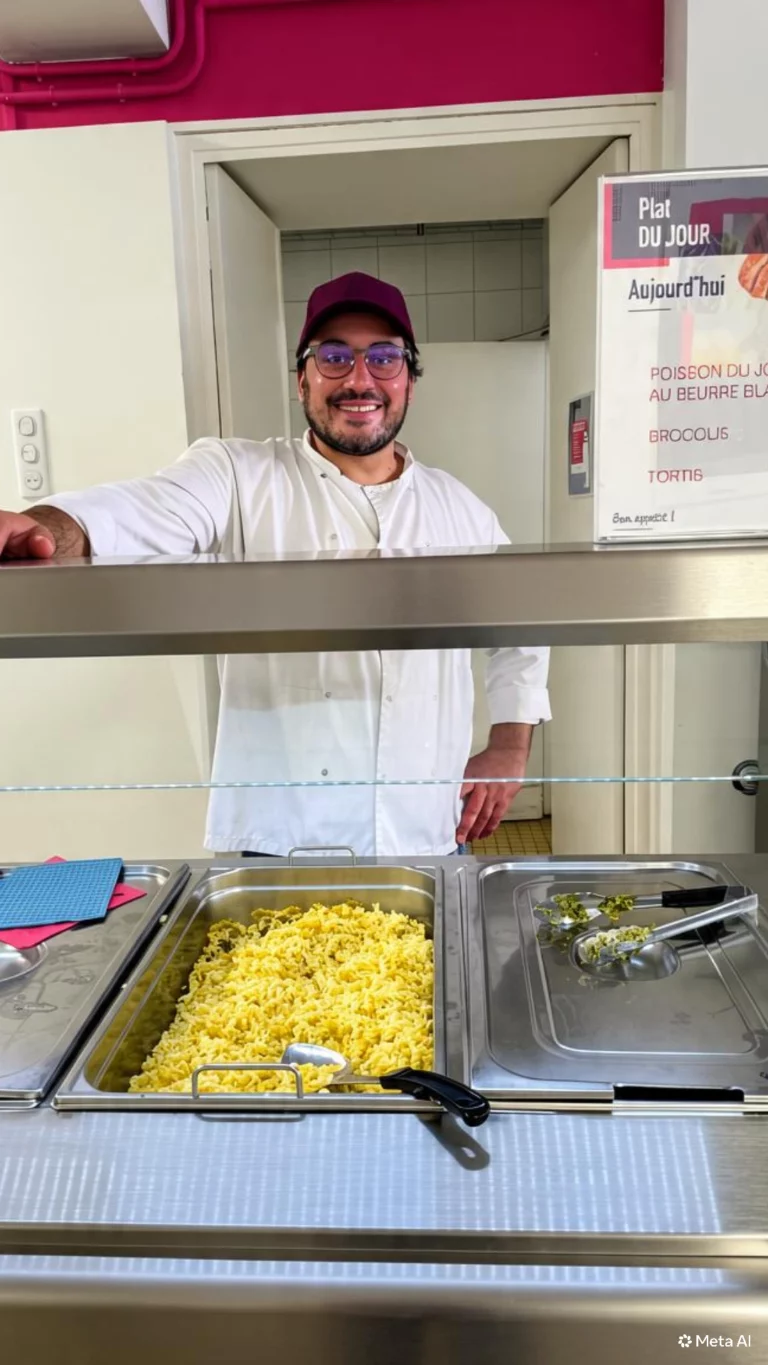 Le chef derrière le comptoir de service, sourire aux lèvres